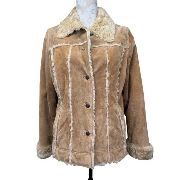 Wilson's Leather Maxima Tan Leather Fur Lined Penny Lane Coat Large 70s Retro - Picture 1 of 7